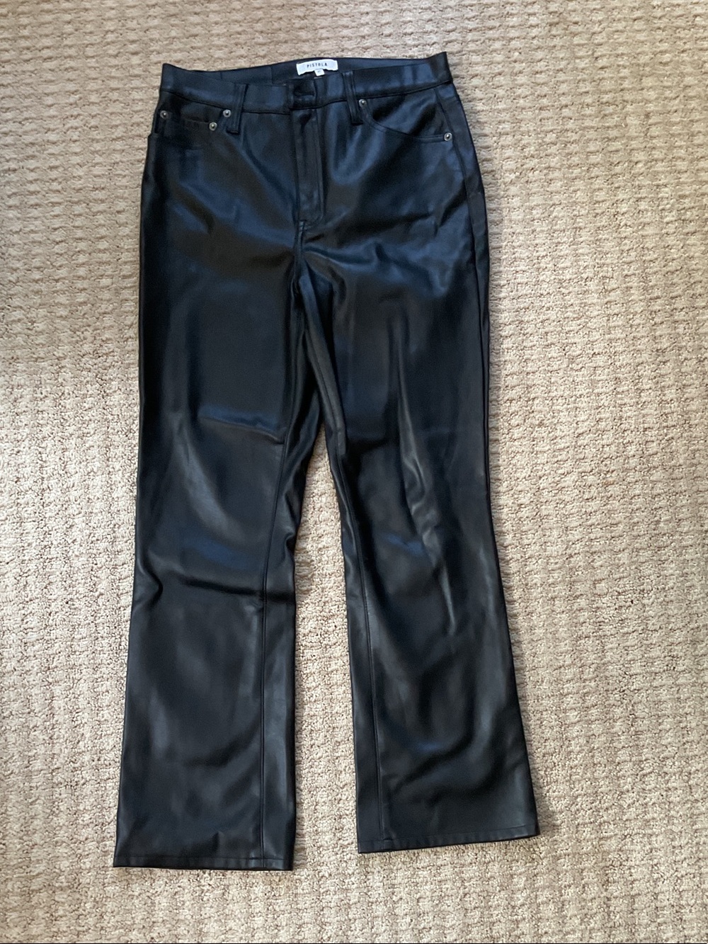 pistola Black Faux Leather Flare Jeans